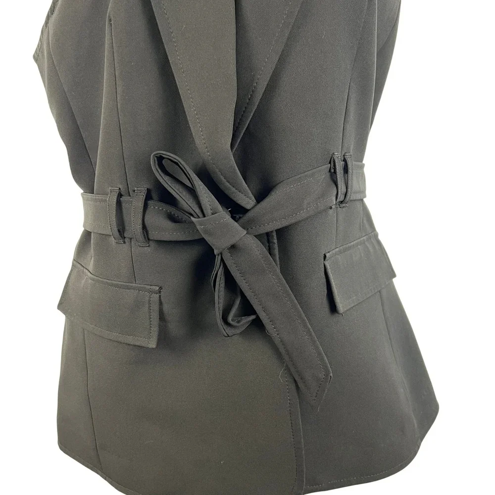 Express Womens Dark Navy Belted Blazer Vest Medium Professional Chic Business